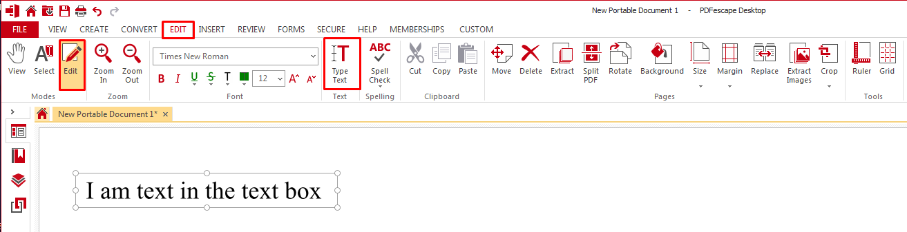 PDFescape Desktop: Edit и Type Text