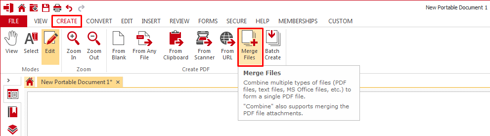 PDFescape Desktop: CREATE и Merge Files