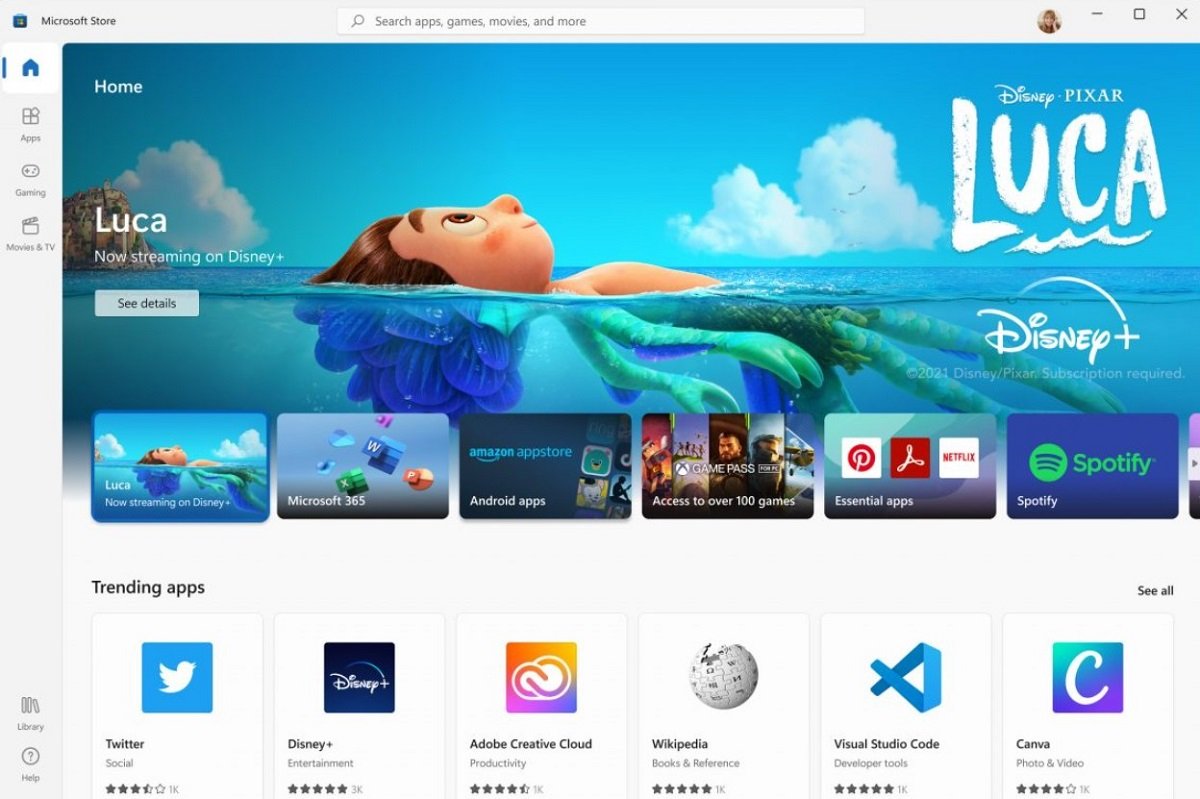 Интерфейс Microsoft Store