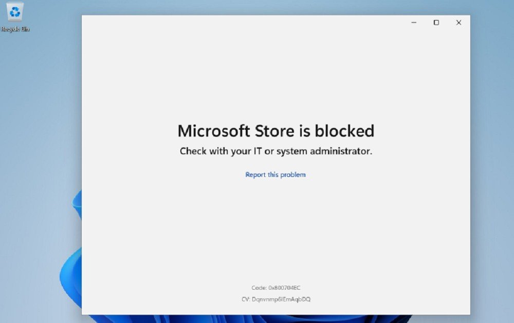 Ошибка при запуске Microsoft Store