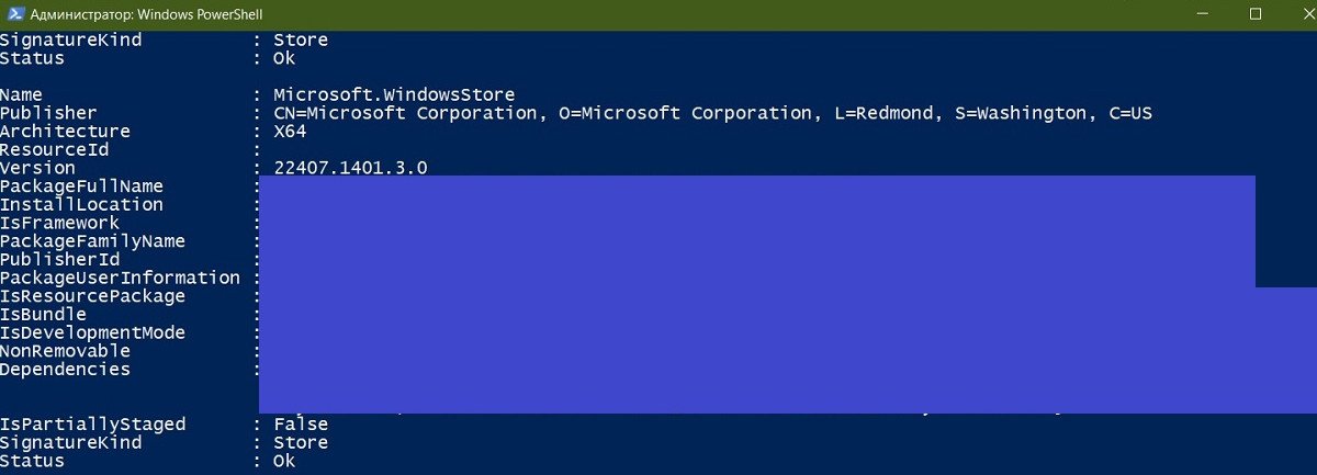 Раздел Microsoft.WindowsStore в PowerShell