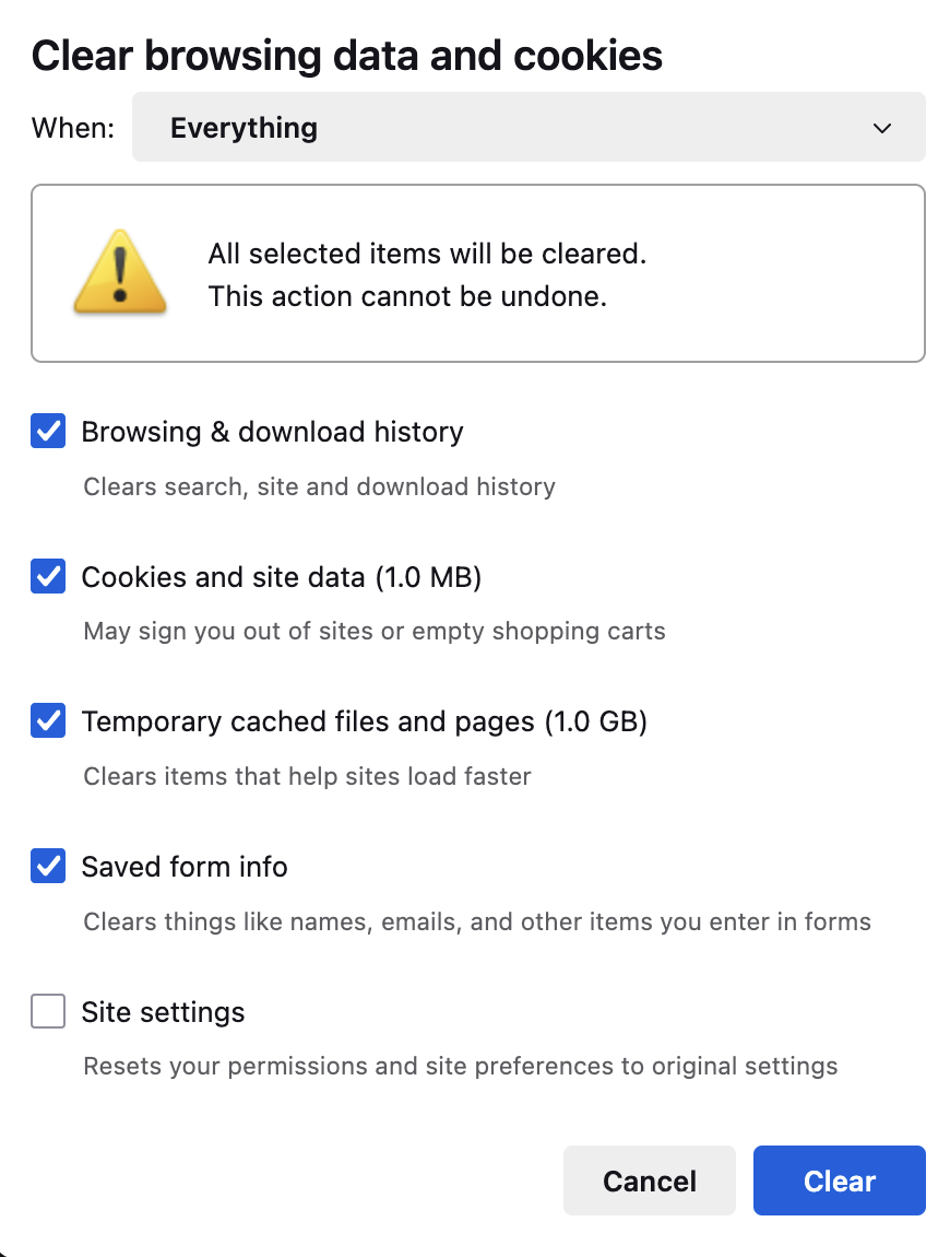 Очистка данных в Firefox