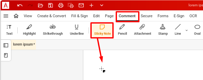 Sticky Note во вкладке Comment в PDF Architect