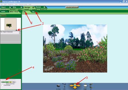 Стартовое 3D-окно Sierra LandDesigner 3D с переключением между 3D и TOP