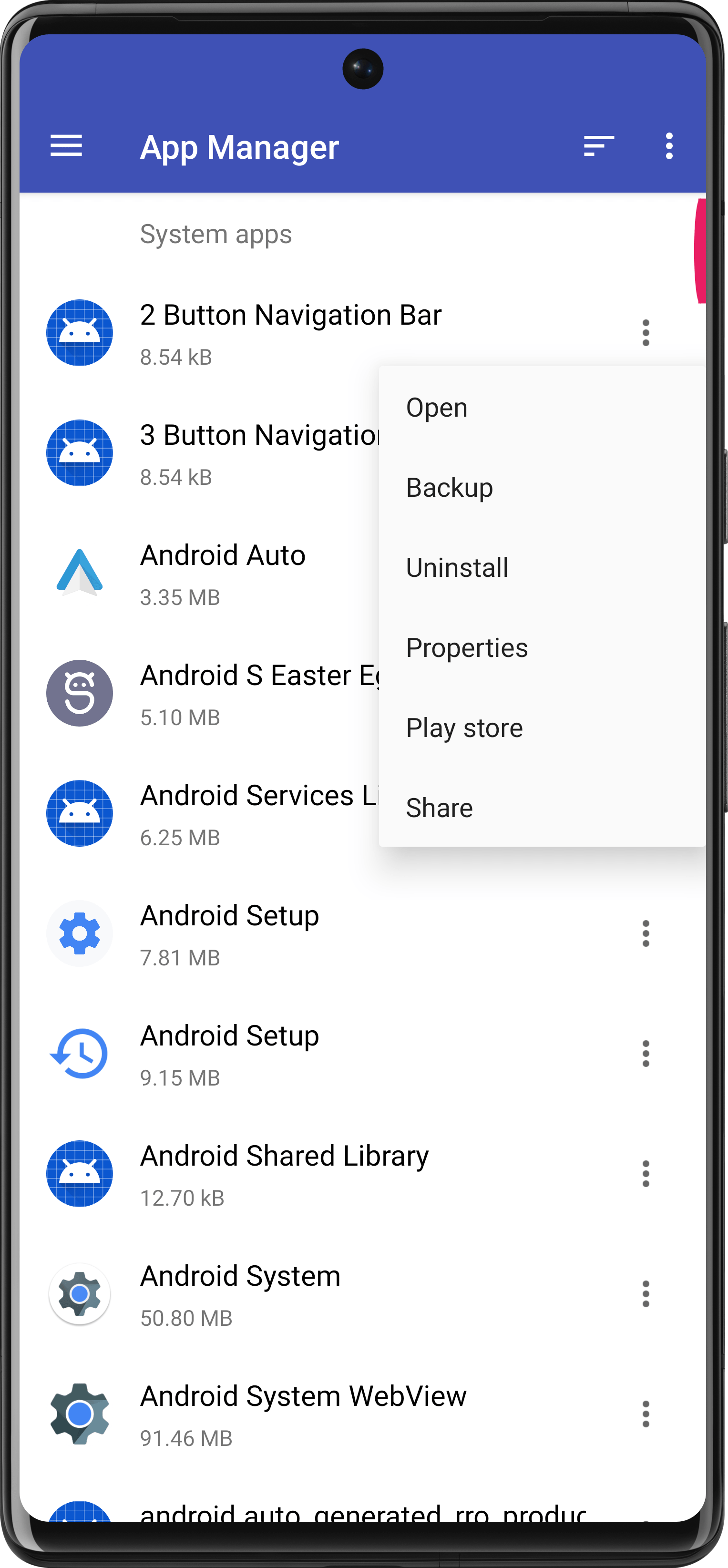 App Manager в Amaze File Manager с контекстным меню
