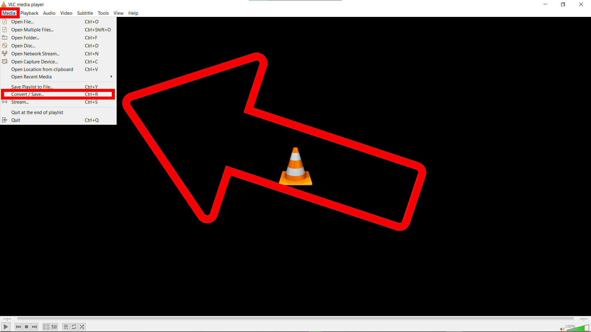 VLC: выбор файла для конвертации
