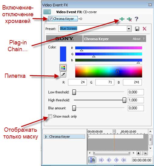 Настройки Chroma Keyer в VEGAS Pro
