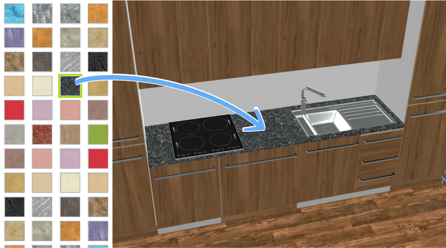 Применение материала к кухонной столешнице в Roomtodo