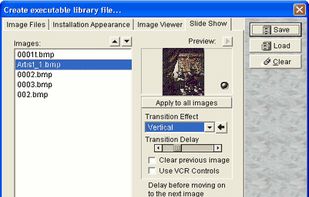 Окно ImageForge для создания executable library file с вкладками Image Files, Installation Appearance, Image Viewer и Slide Show