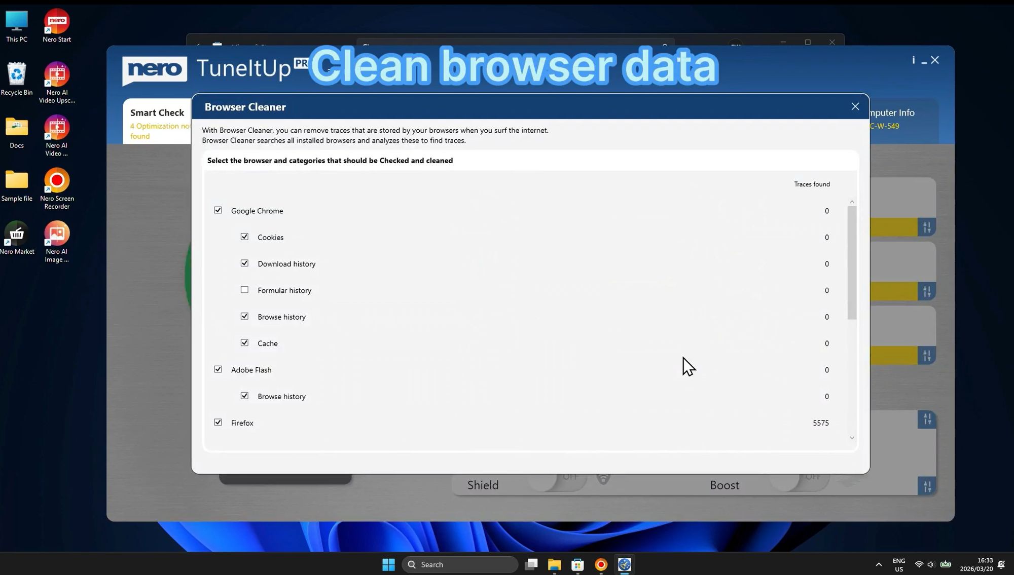 Окно Browser Cleaner в Nero TuneItUp PRO