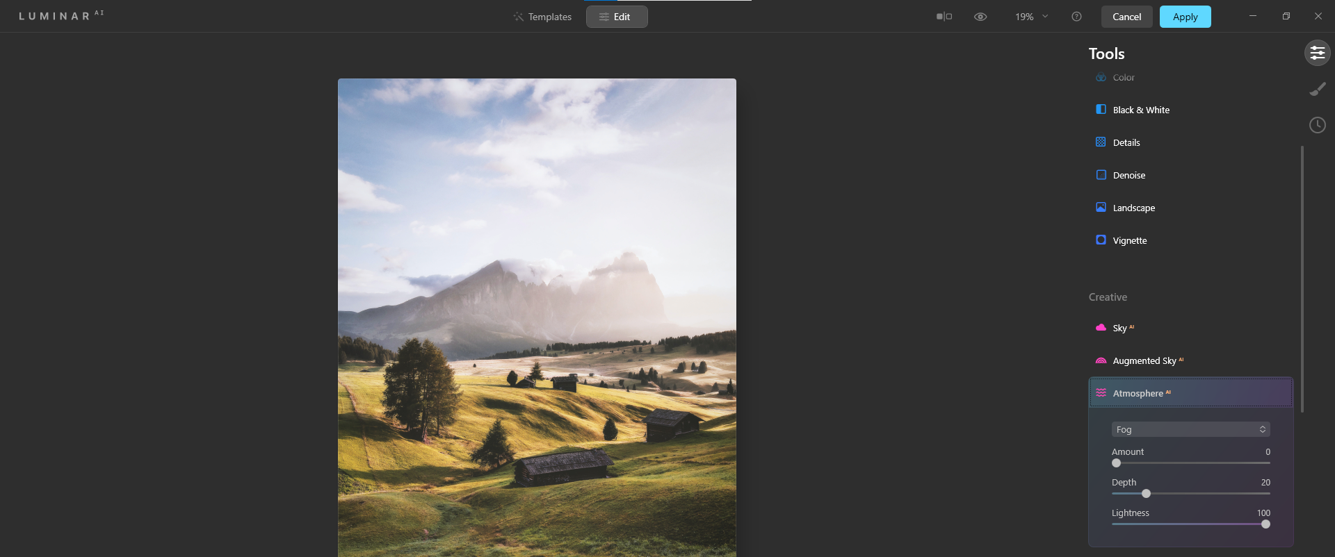 Luminar AI — инструмент Atmosphere AI