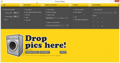 Shrink O’Matic — развернутый интерфейс с FORMAT и WATERMARK