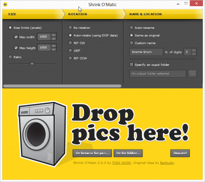 Shrink O’Matic — стартовый вид окна