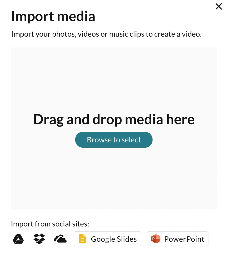 Окно Import media в WeVideo