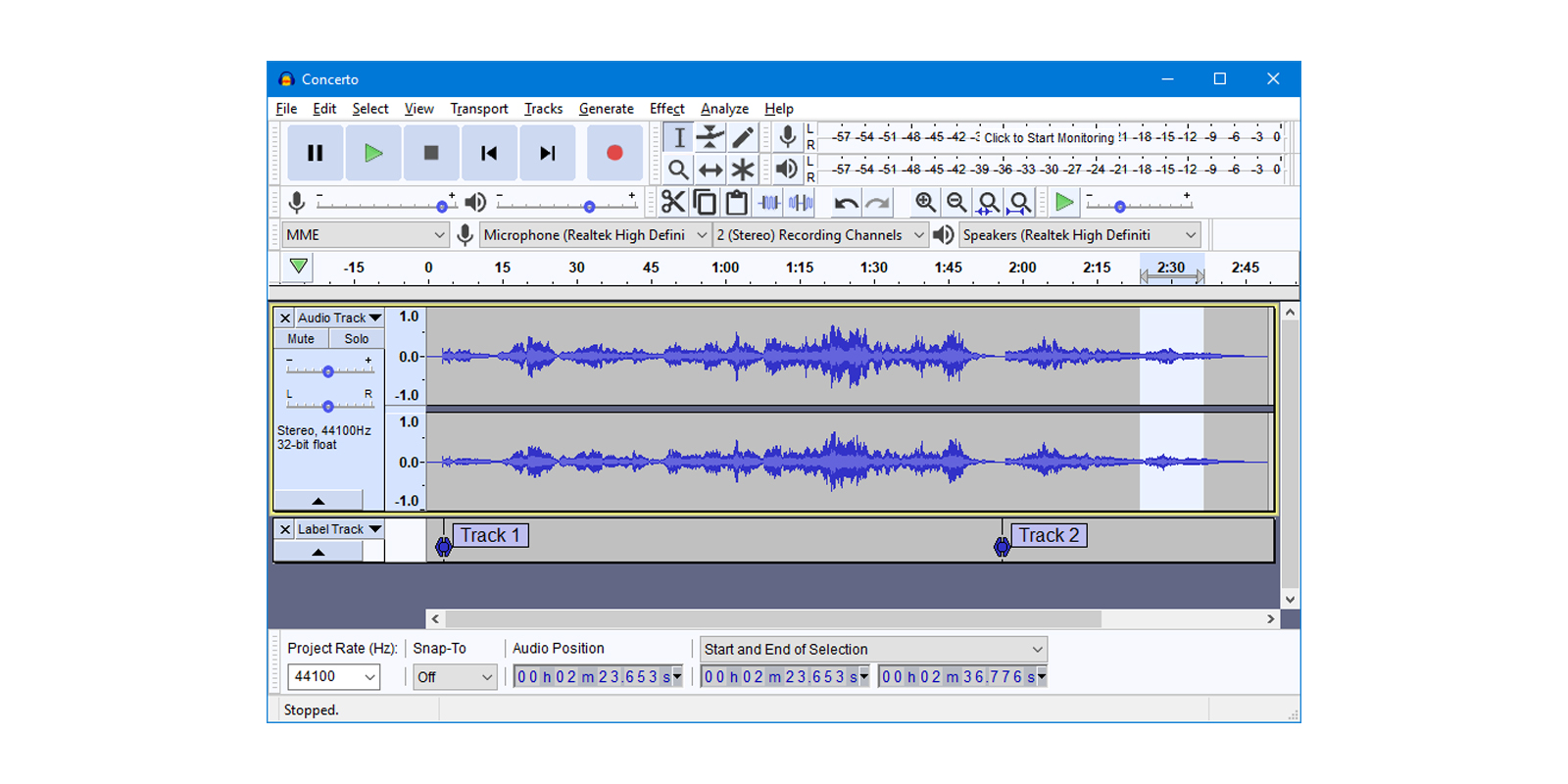 Интерфейс Audacity