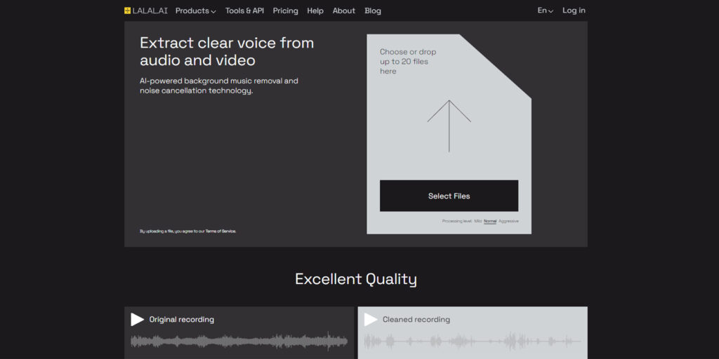 Интерфейс LALAL.AI Voice Cleaner