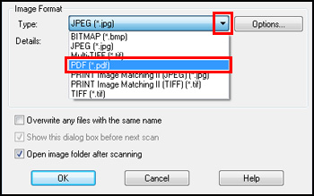 Реальный скриншот выбора PDF в Epson Scan