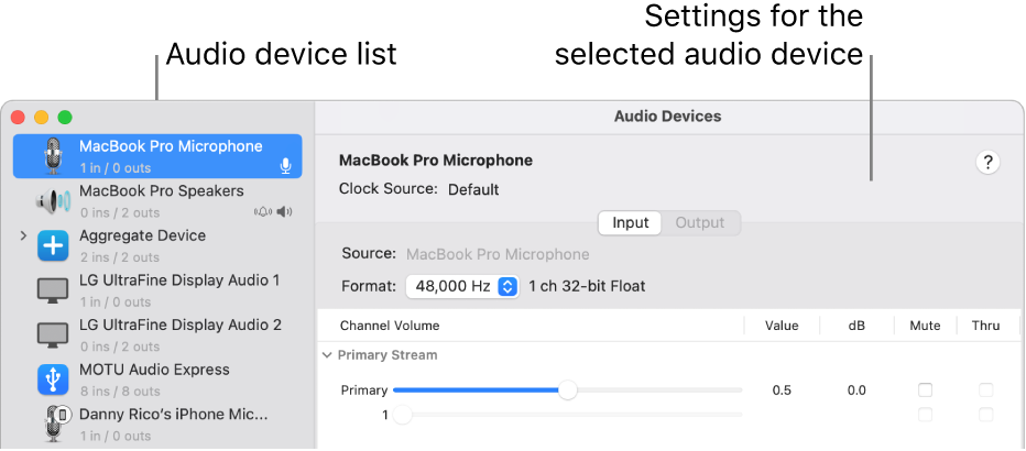 Выбор частоты в Audio MIDI Setup на macOS
