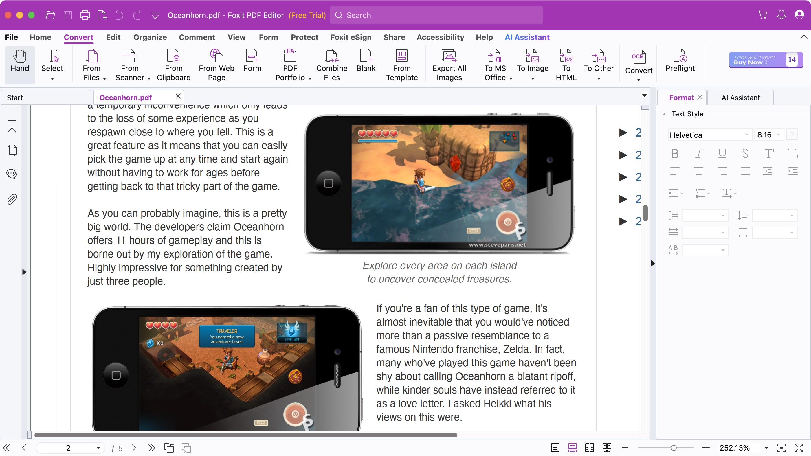 Интерфейс Foxit PDF Editor с открытым документом и панелью инструментов