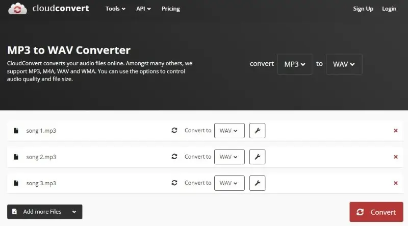 CloudConvert MP3 в WAV