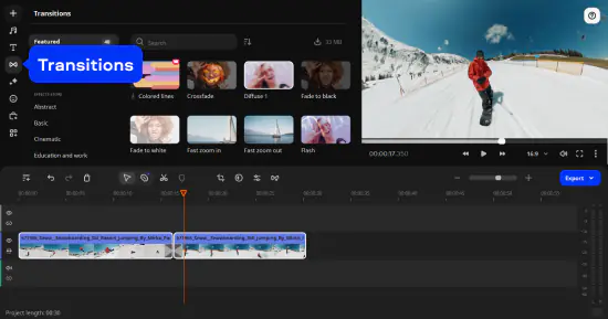 Раздел Transitions в Movavi Video Suite