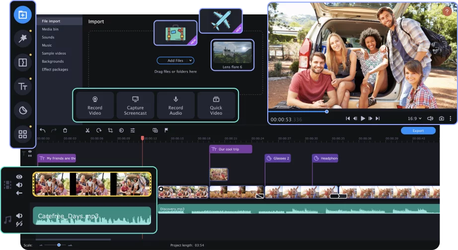 Рабочая область Movavi Video Suite / Movavi Video Editor внутри пакета