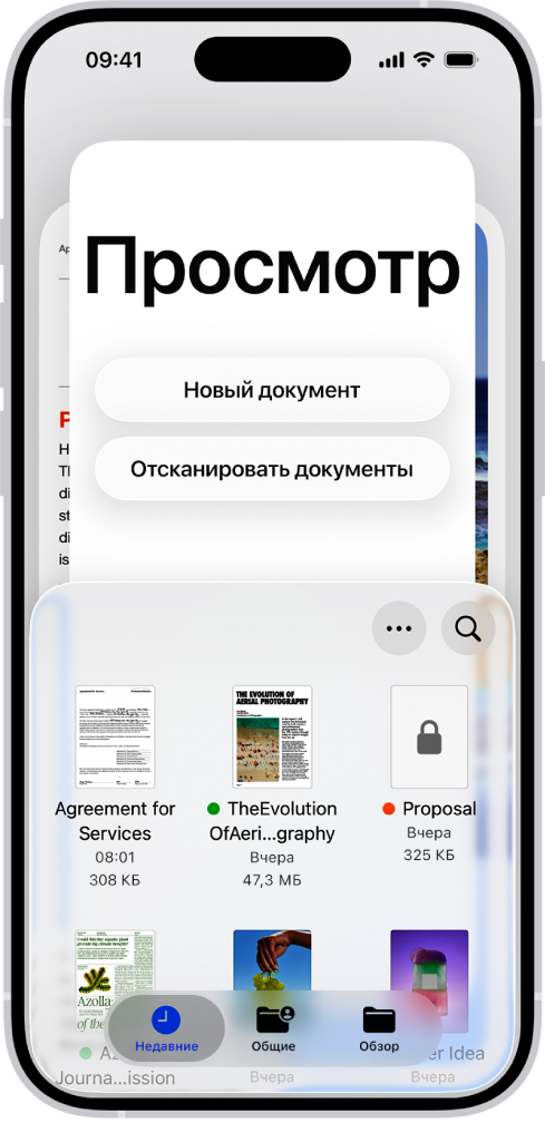 Интерфейс приложения «Просмотр» на iPhone с PDF-документами