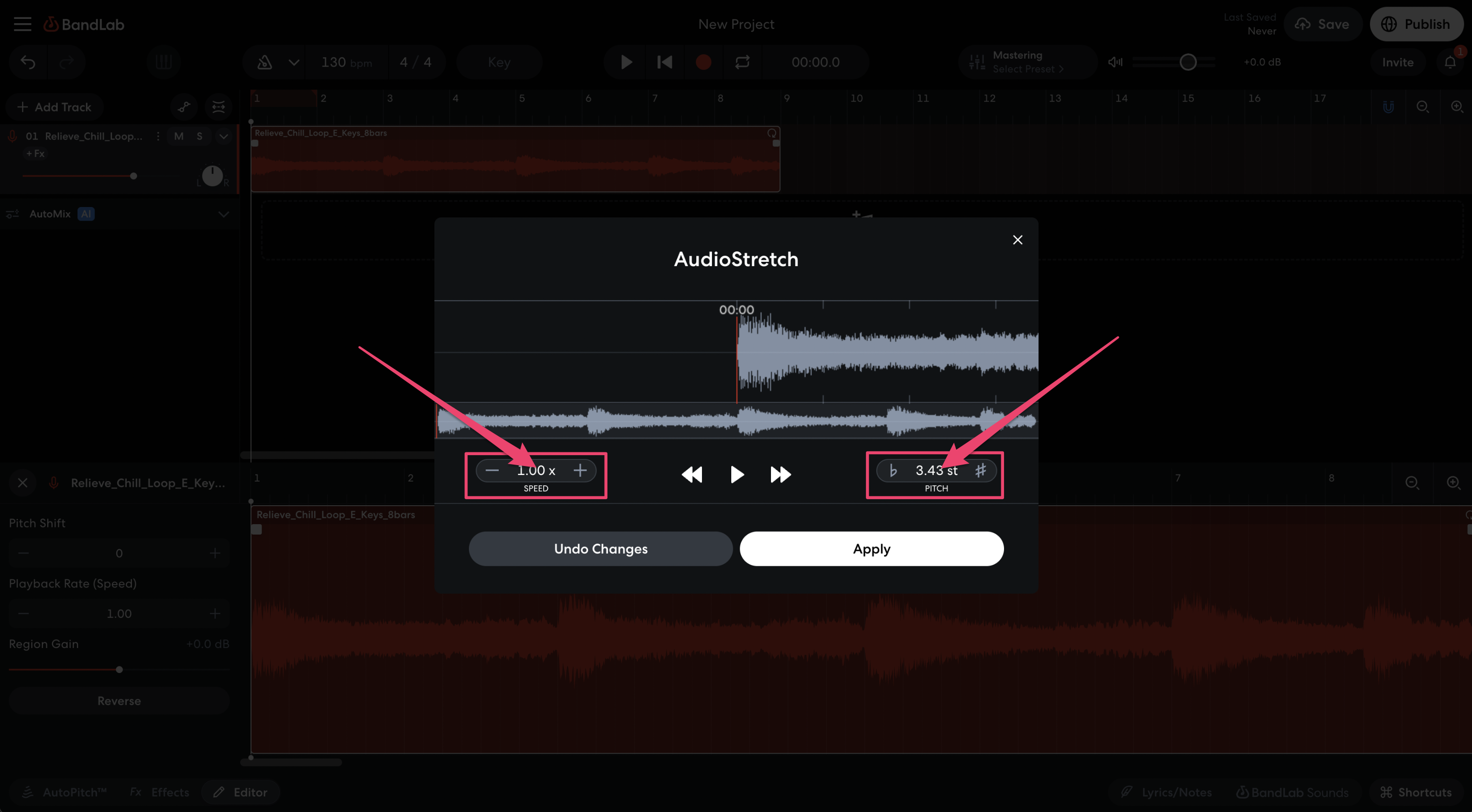 AudioStretch в веб-версии BandLab