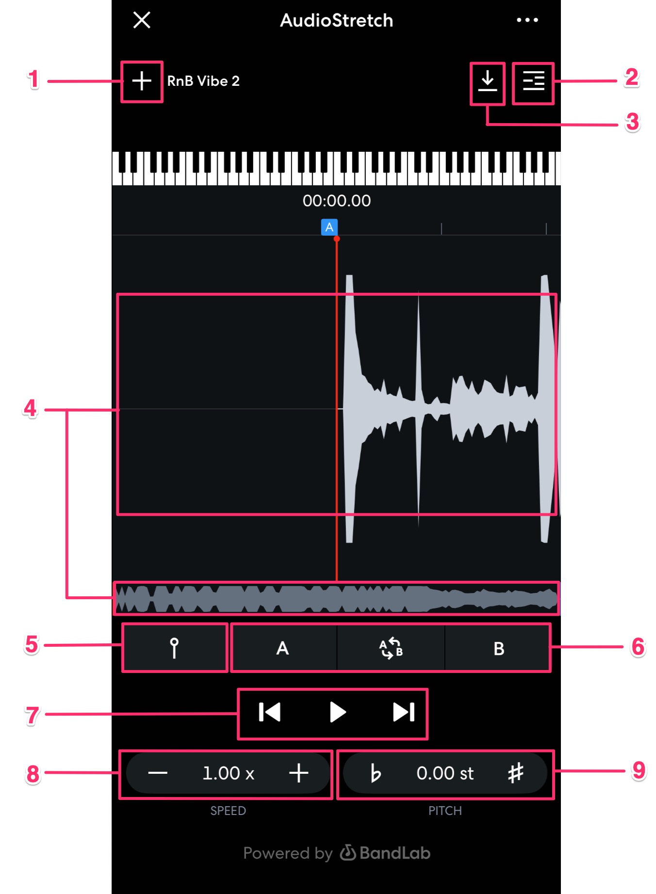 Мобильный интерфейс AudioStretch в BandLab