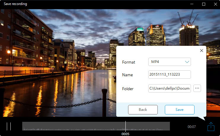 Окно сохранения записи в Apowersoft Free Online Screen Recorder