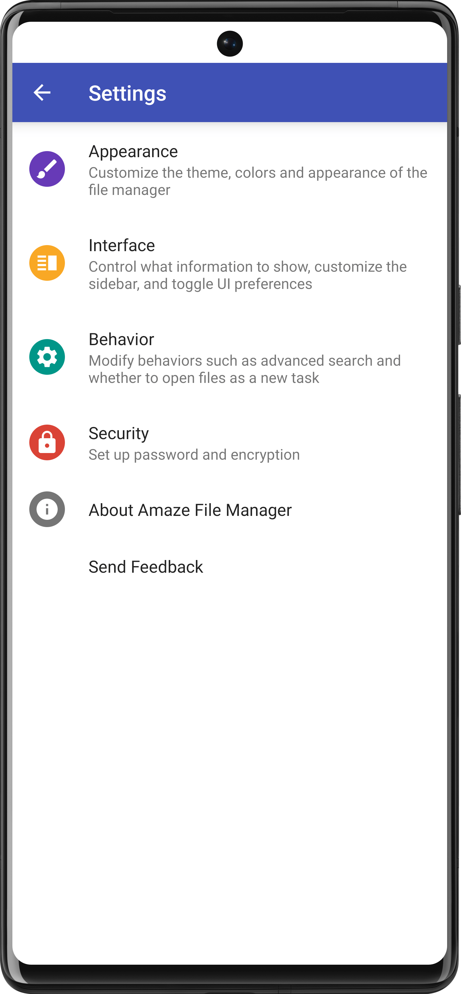 Экран Settings в Amaze File Manager