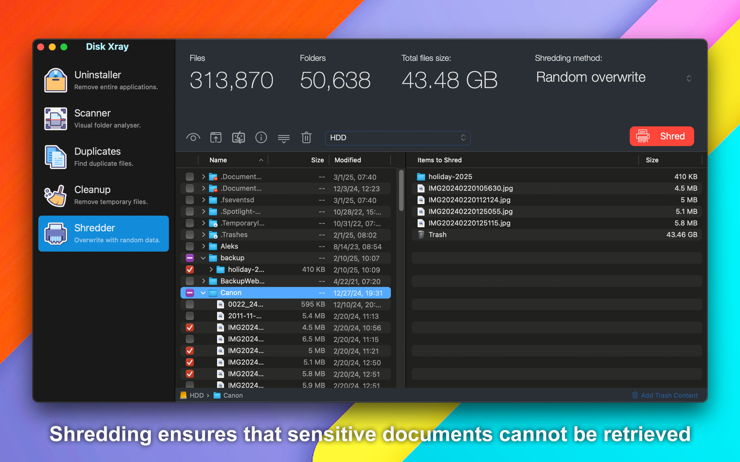 Модуль File and Folder Shredder в Disk Xray