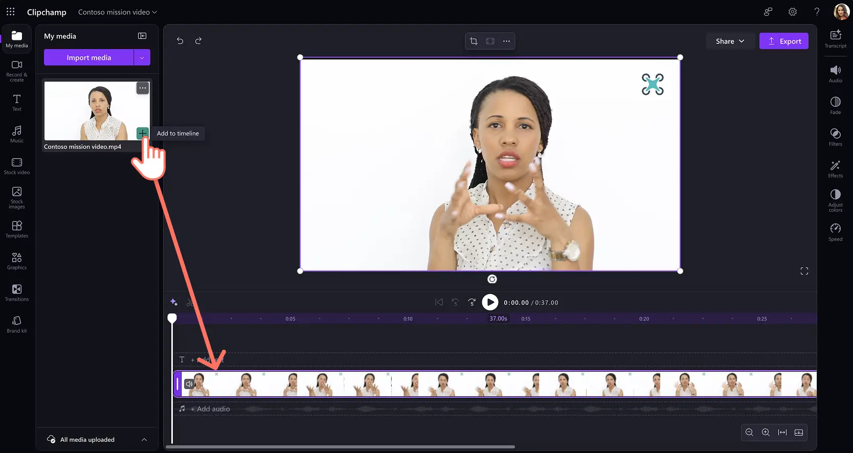 Скриншот интерфейса Clipchamp
