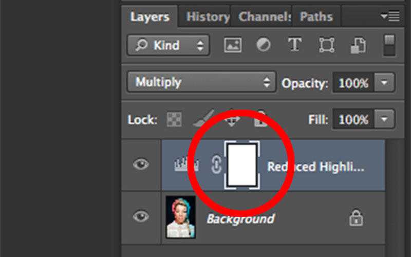 Слой с режимом Multiply для локального уменьшения бликов
