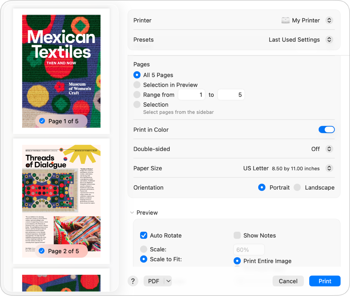Диалог печати macOS, который используется при печати страниц и документов из Safari