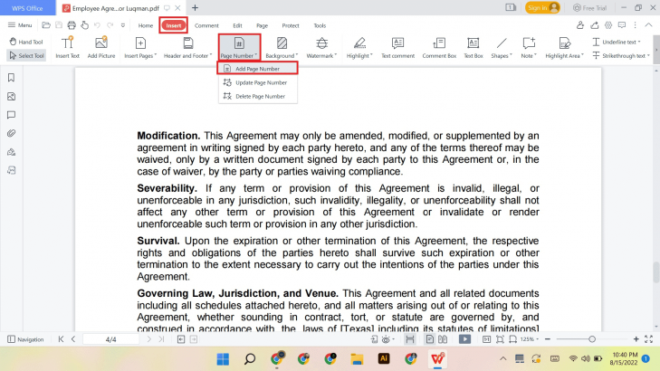 WPS Office: Add Page Number