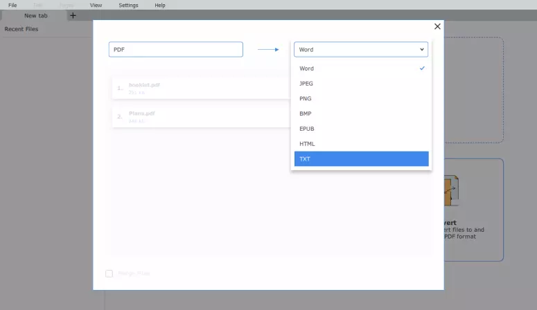 Окно конвертации в Movavi PDF Editor