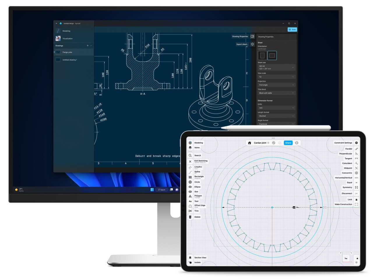 Интерфейс Shapr3D с моделью и инструментами проектирования