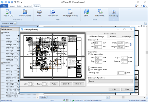Многолистовая печать большого чертежа в ABViewer