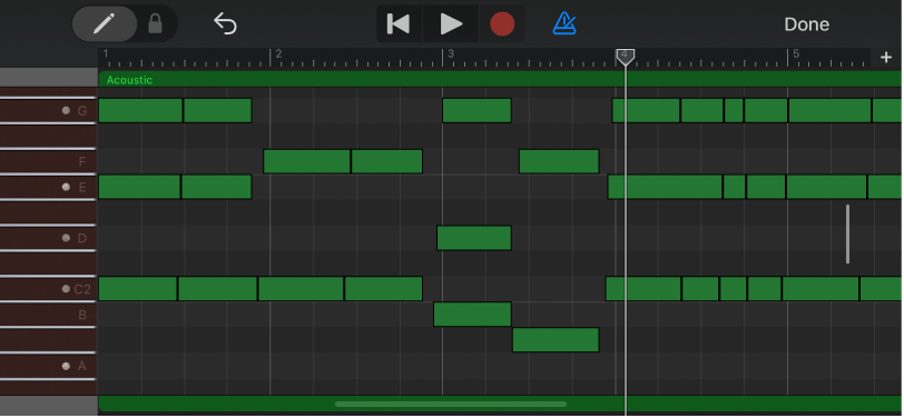 Редактор нот в GarageBand для iPhone