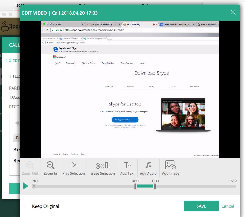 Редактор видео в Callnote