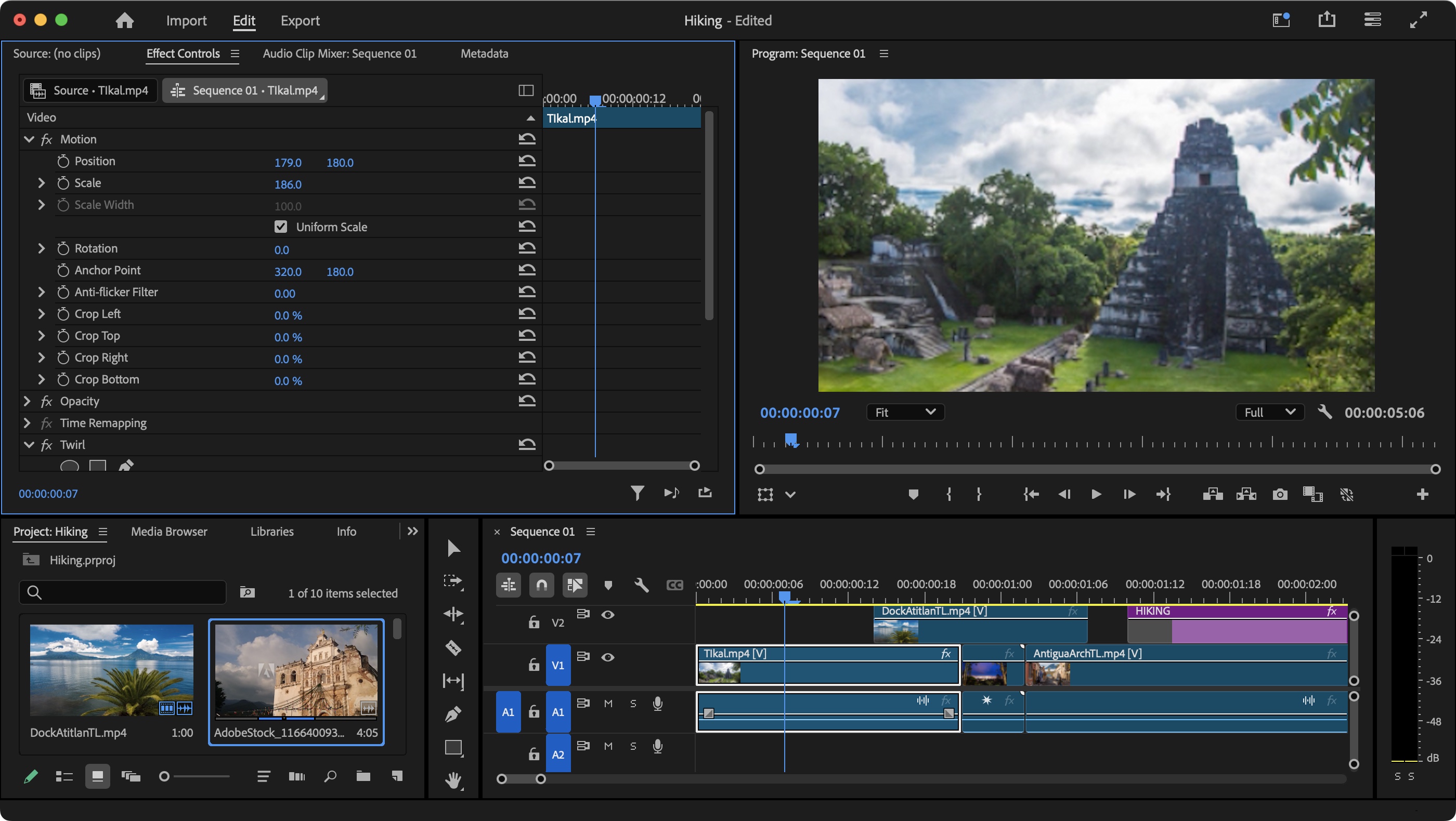 Интерфейс Adobe Premiere Pro
