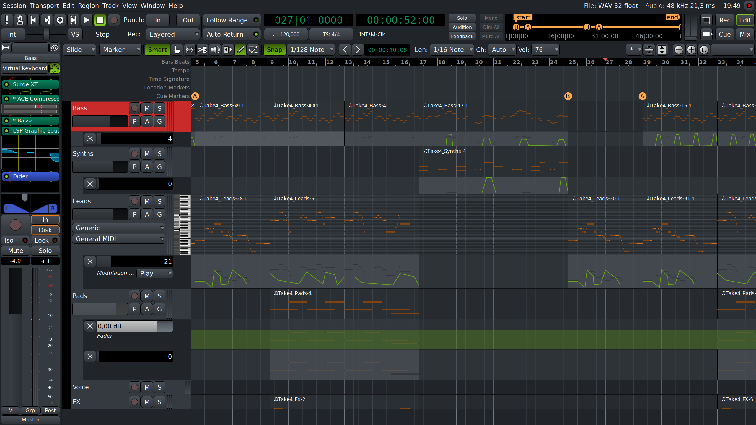 Интерфейс Ardour