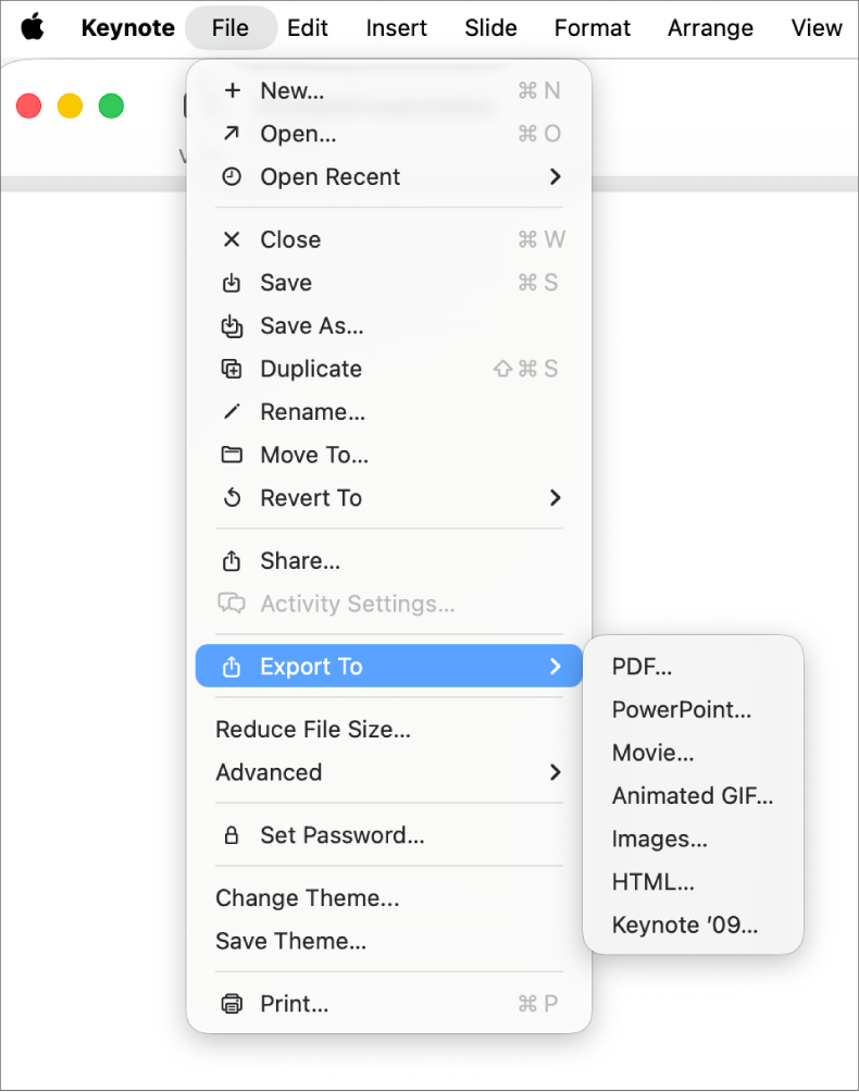 Keynote — экспорт в Movie