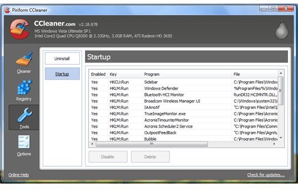 Инструмент Startup в CCleaner