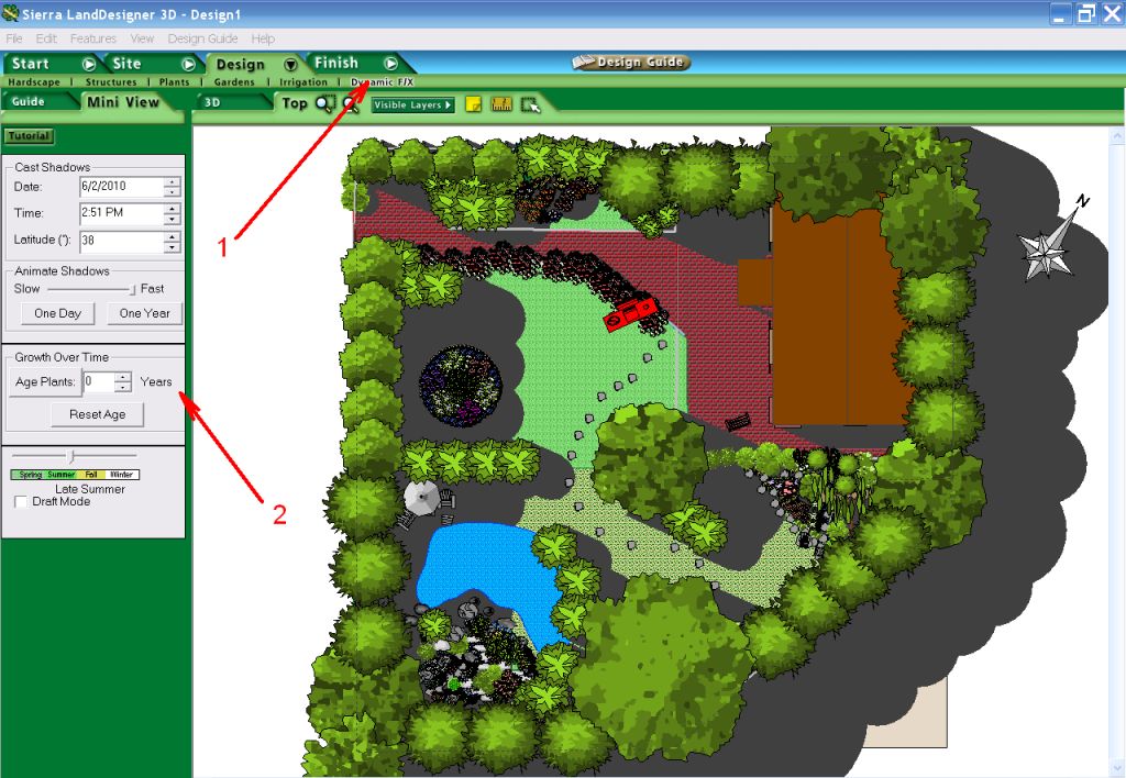 Режим Dynamic F/X в Sierra LandDesigner 3D: тени, время, сезонность и возраст растений