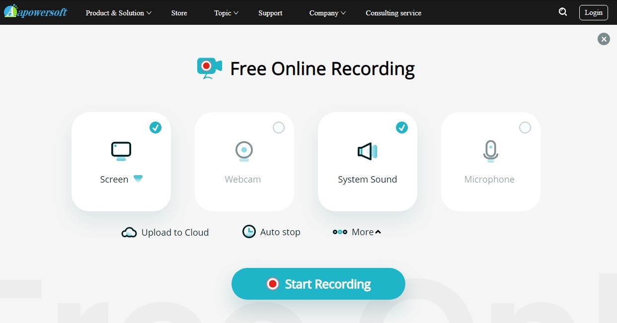 Apowersoft Free Online Screen Recorder — окно выбора записи