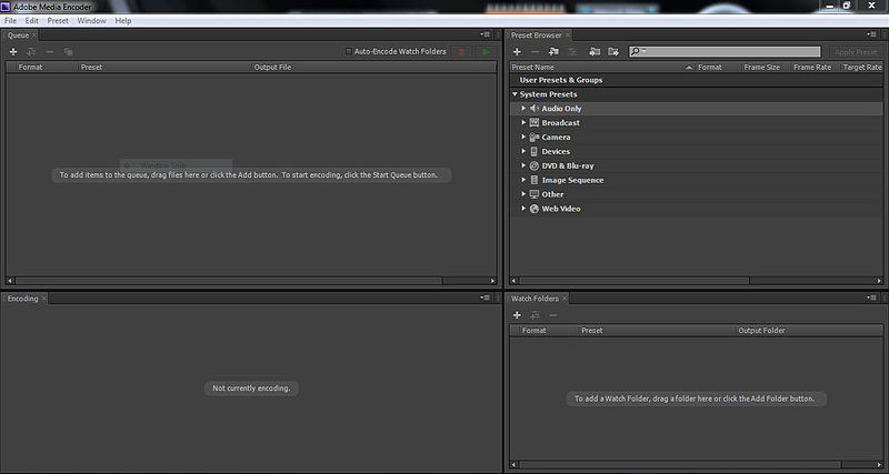 Интерфейс Adobe Media Encoder