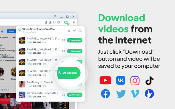 Video Downloader VeeVee — современная панель скачивания с выбором качества