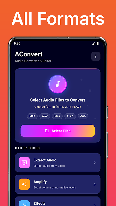 Android-приложение AConv Audio Converter для выбора аудиоформатов